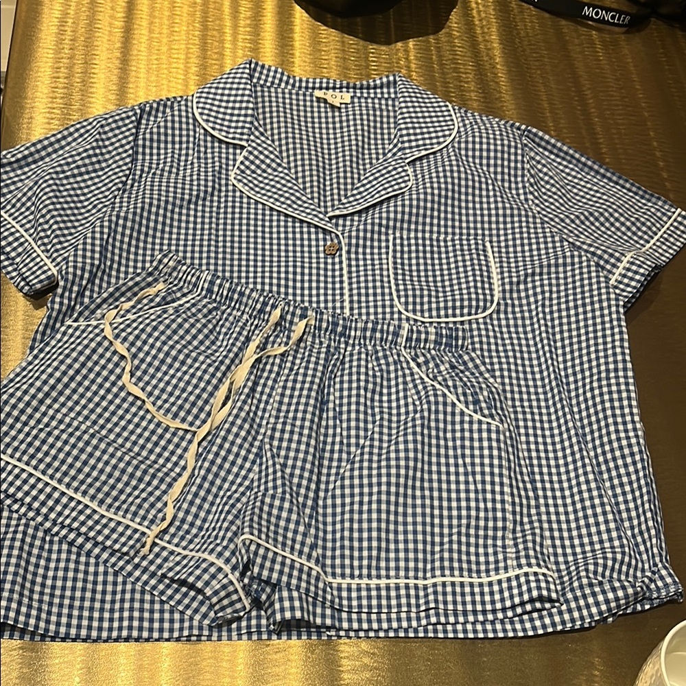NEW POL Blue Gingham Pajama Set